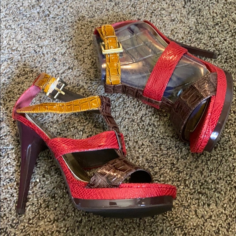 Red,brown and tan heels